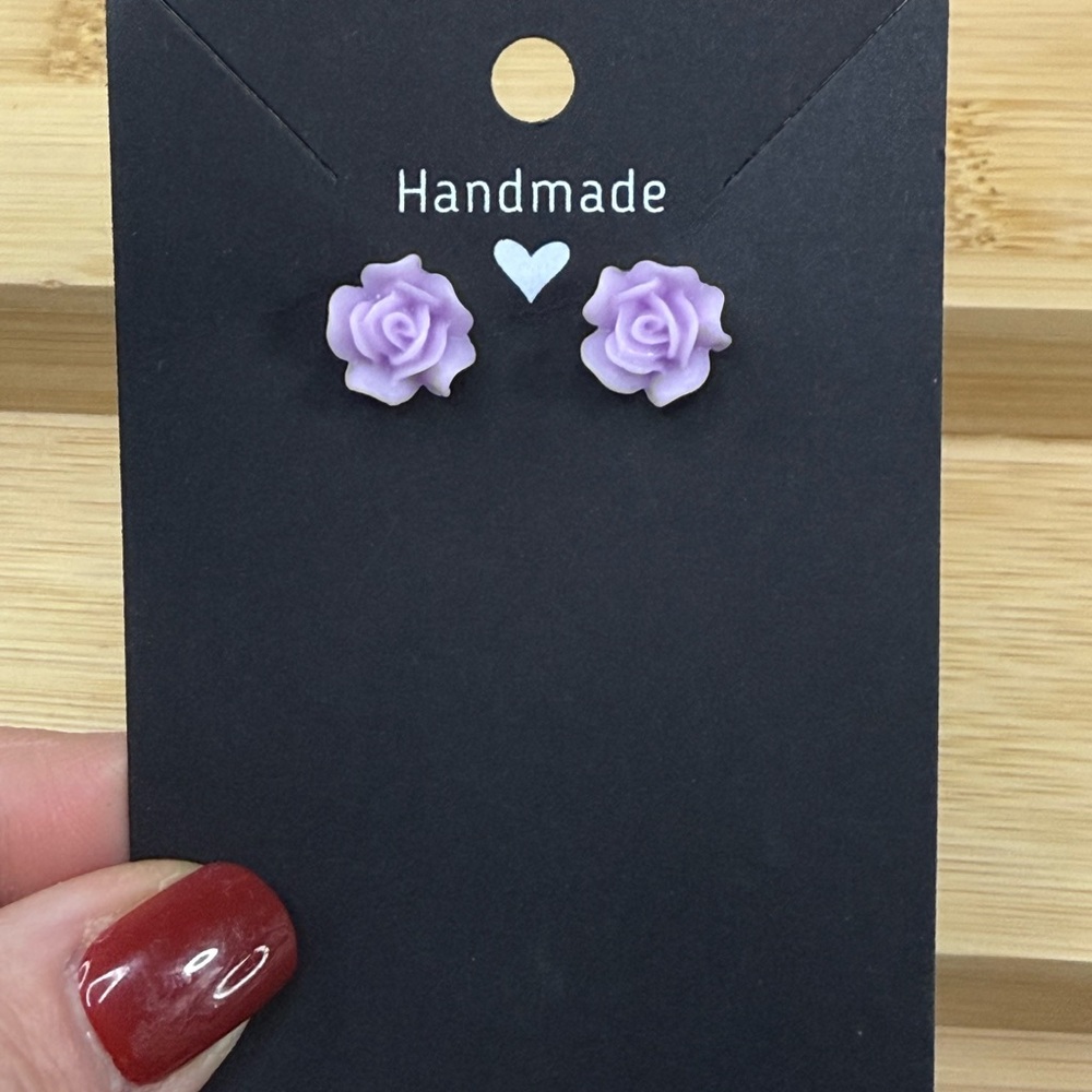 Handmade Purple Rose Stud Earrings